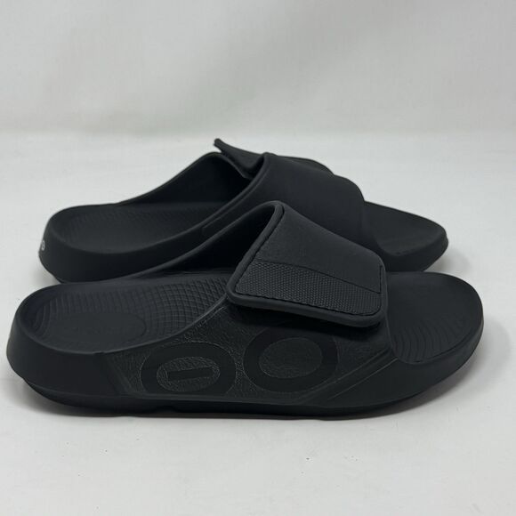 Oofos Ooahh Sport Flex Slides Sandals Womens 9 Black Comfort Recovery Adjustable - Picture 1 of 16